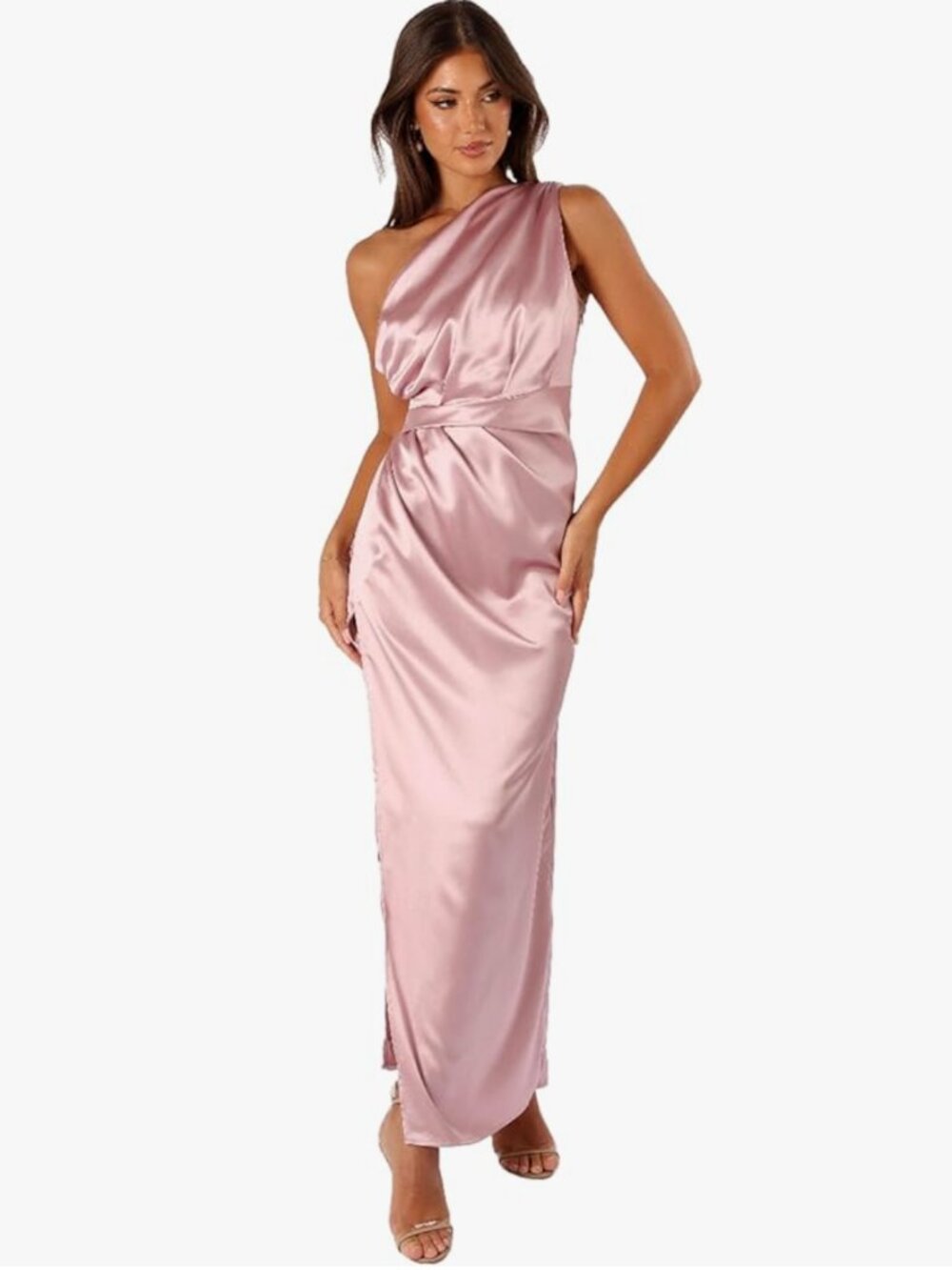 Petal & Pup Nadia One Shoulder Maxi Dress in Dusty Rose